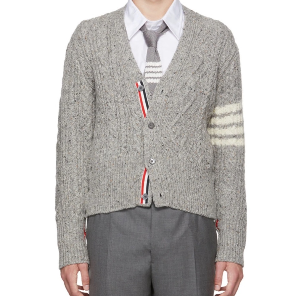 THOM BROWNE Gray 4-Bar Aran Cardigan